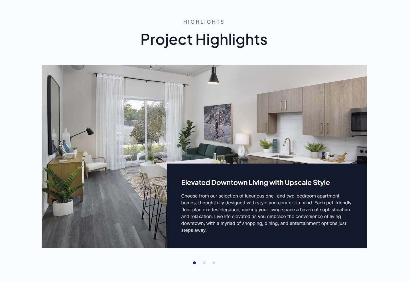 Screenshot of project highlights section on DevMar's website.