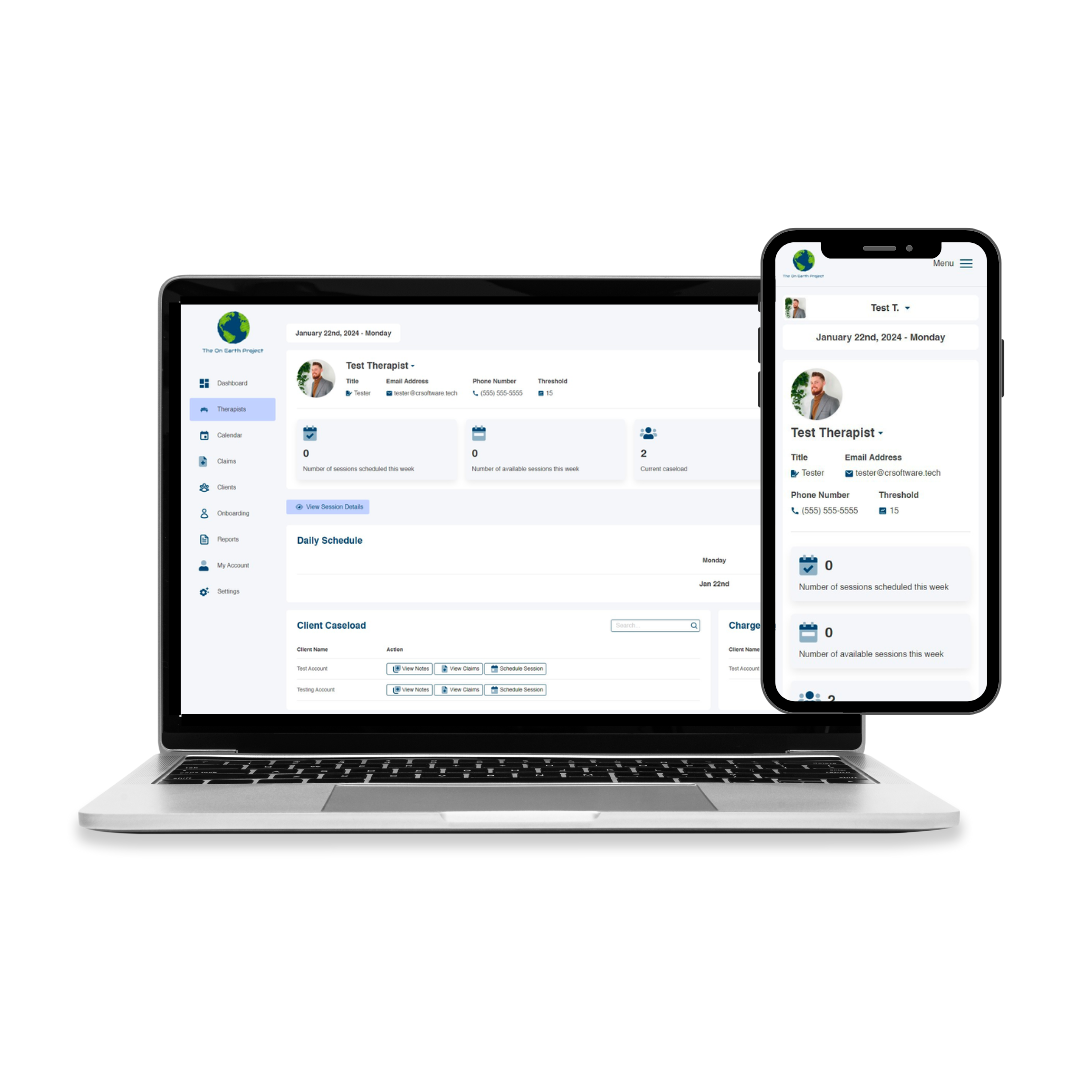 Screenshot of TOECP's therapist portal on multiple devices